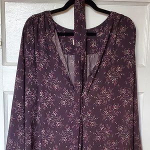 Ann Taylor LOFT Outlet Gray Berries Self-tie Shirt Dress